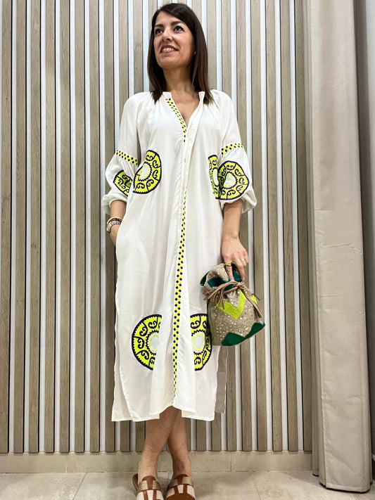 Vestido Kurtas medallones flúor